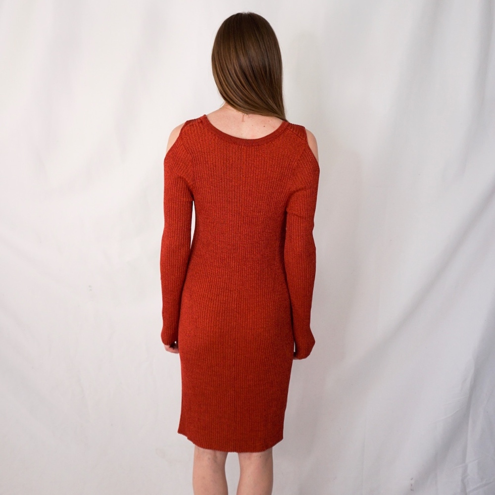BCBG MaxAzria Orange Rib Cold Shoulder Knit Dress - Picture 5 of 8